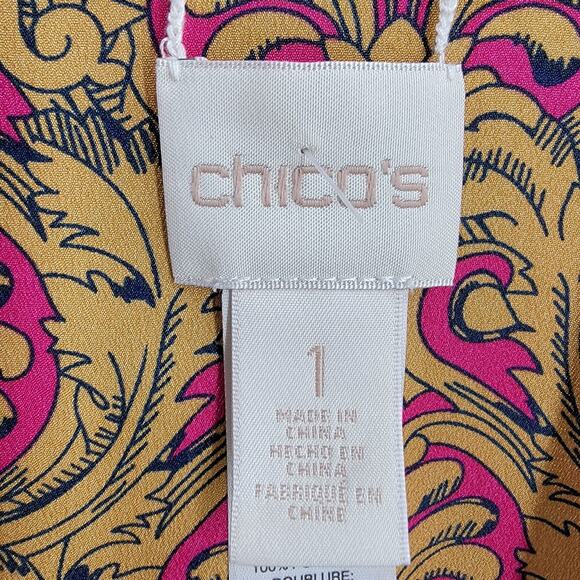 Chico's Reversible Kimono Womens Medium Pink Blue Gold Mixed Print Open Front - Picture 11 of 14